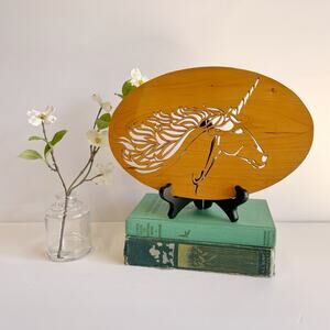 Vintage Handmade Wooden Unicorn Plaque Wall Art